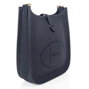 Hermès Rare Clemence Evelyn TPM Long Strap Nuit Navy Blue XS
